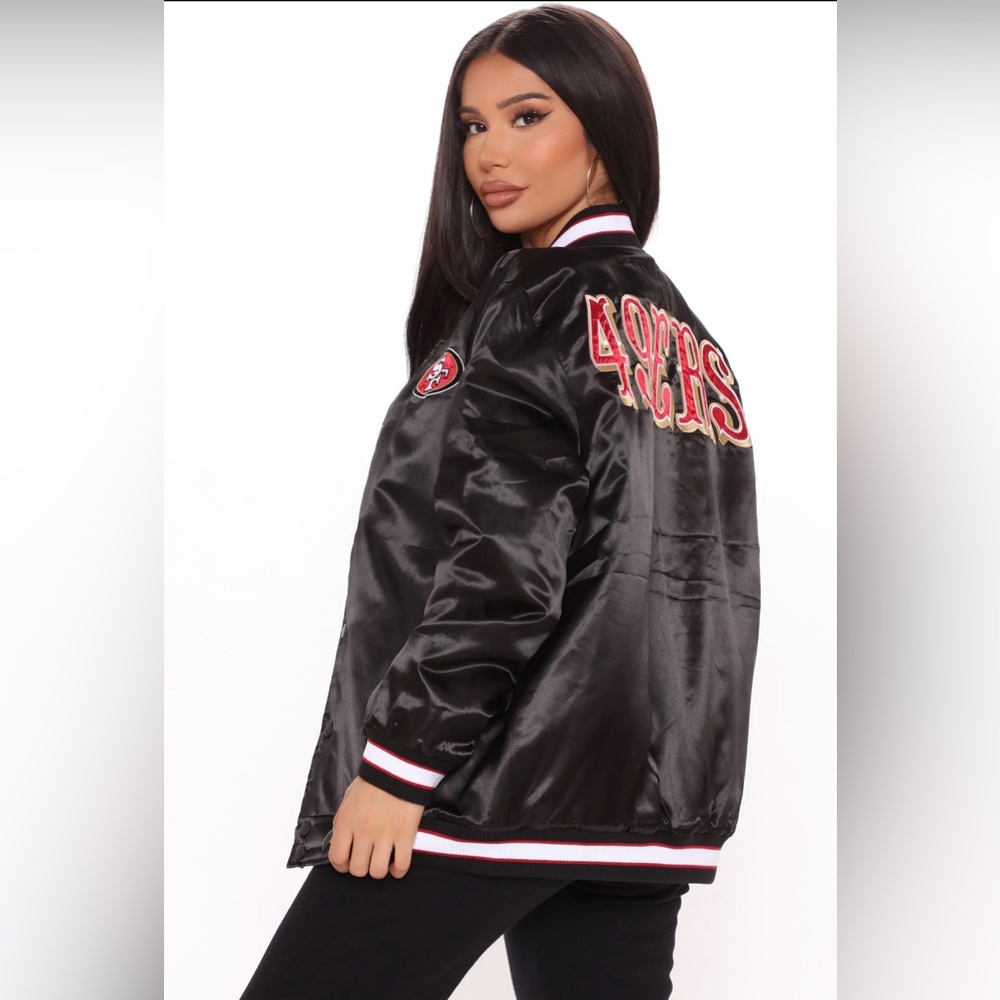 49ers Satin Black Bomber Jacket New